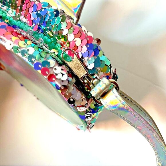 Cat & Jack Girl Easter Bunny Silver Colorful Flip Sequin Crossbody Bag Purse New - Picture 6 of 8